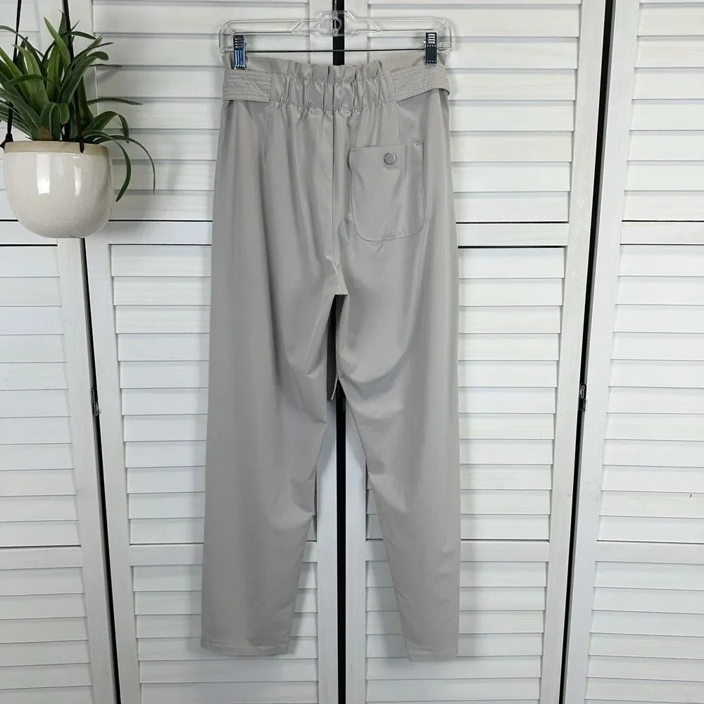 Athleta Skyline II Pants‎ Abalone Gray Taupe Pleated Tie Waist Taper Size 6
